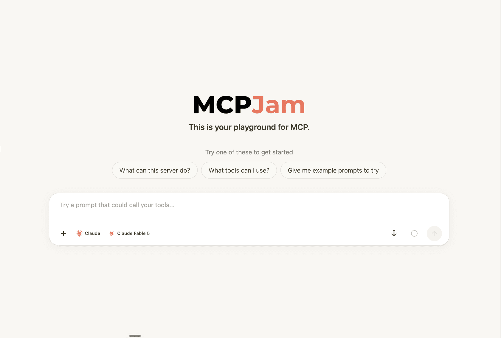 MCPJam Playground configured with Claude models for MCP prompt testing