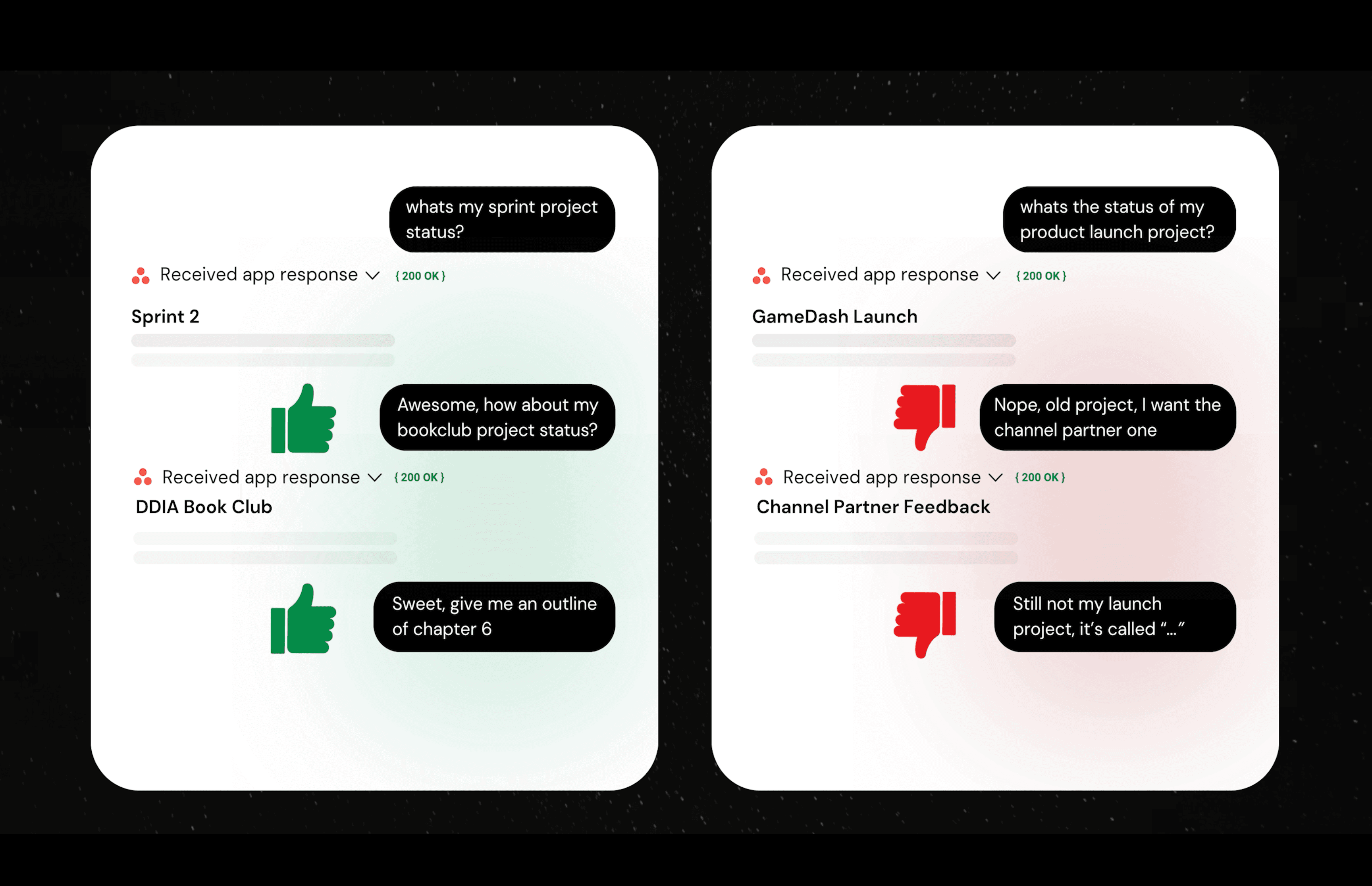 User prompts that triggered the tool calls showing opposite outcomes